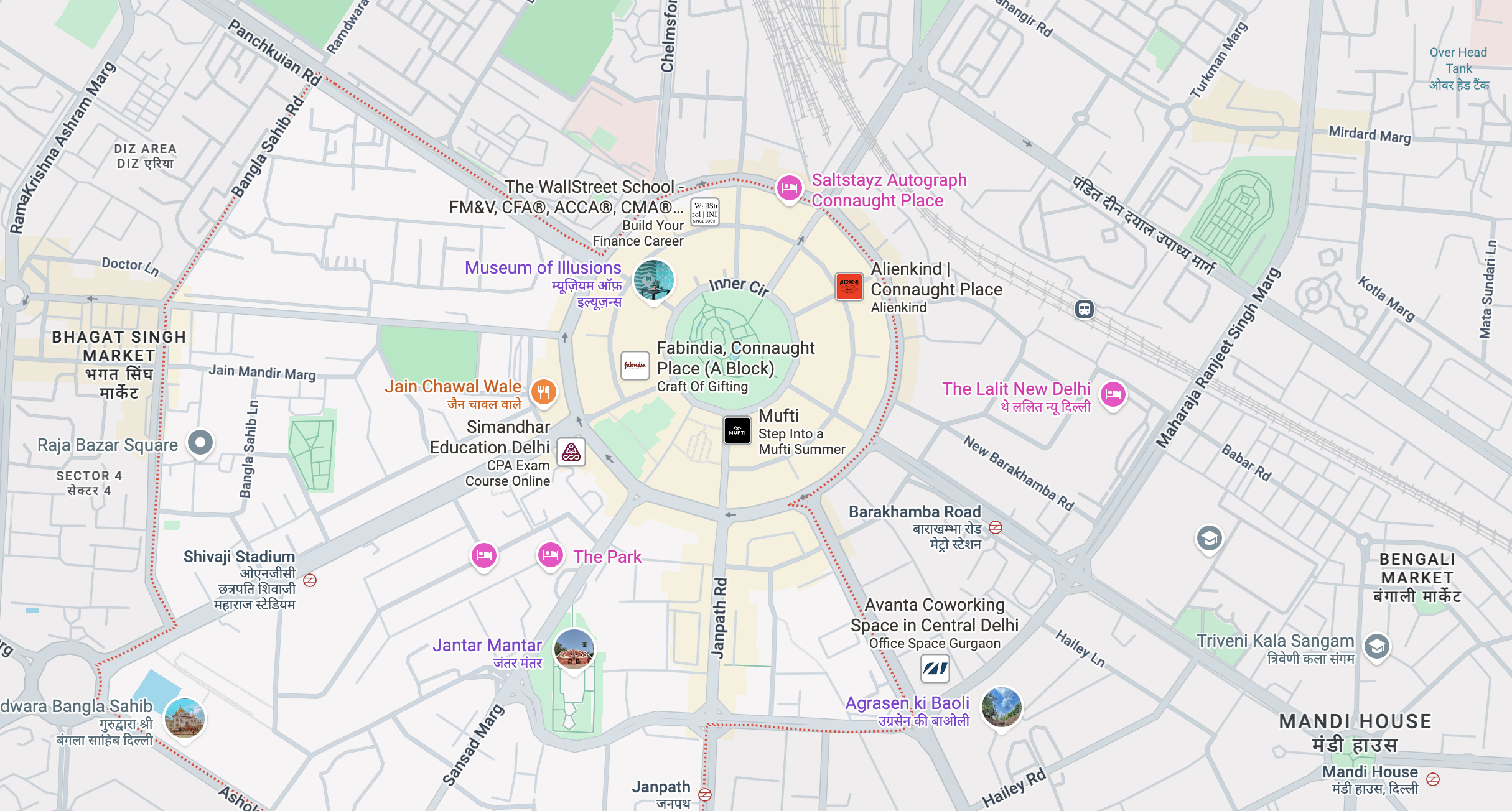 Map location in Connaught Place