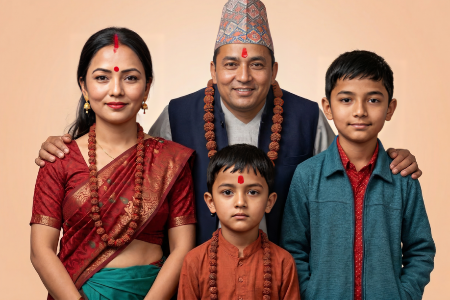 Smiling Nepali family